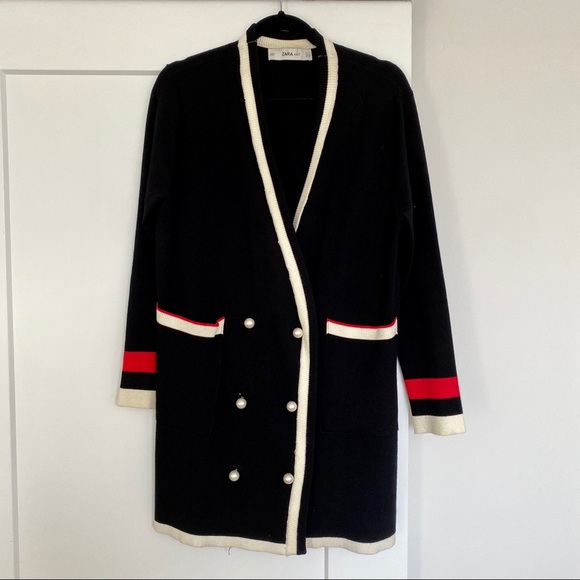 Zara Black Pearl Cardigan w contrast stripe - Picture 3 of 6